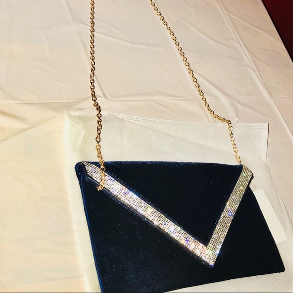 Beautiful Blue Studded Clutch Bag 👜&Gold Strap😍 - Picture 6 of 6